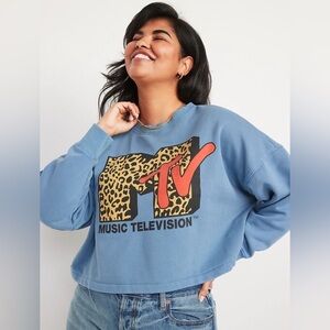 Old Navy MTV Long-Sleeve Oversized Cropped Pop-Culture Graphic Sweatshirt-SZ 4X